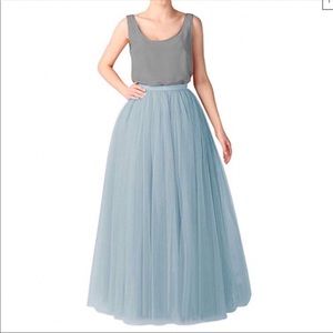 Dusty Blue A Line Tulle Maxi Floor Length Skirt